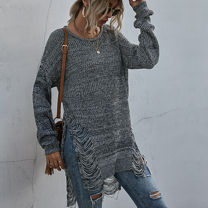 Damen Lässiger Strickpullover mit Fransen Shop Nory