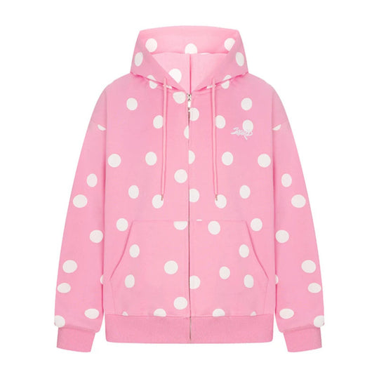 Damen Kapuzen-Sweatjacke mit durchgehendem Reißverschluss, Oversize-Schnitt und Polka-Dot-Print Shop Nory