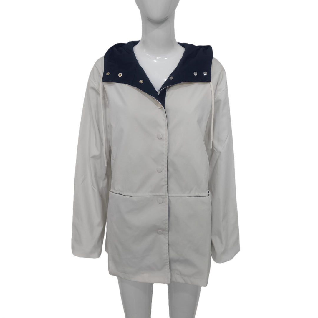 Damen Wasserabweisende Kapuzenjacke mit Druckknopf-Front, Tunnelzug und Eingrifftaschen Shop Nory