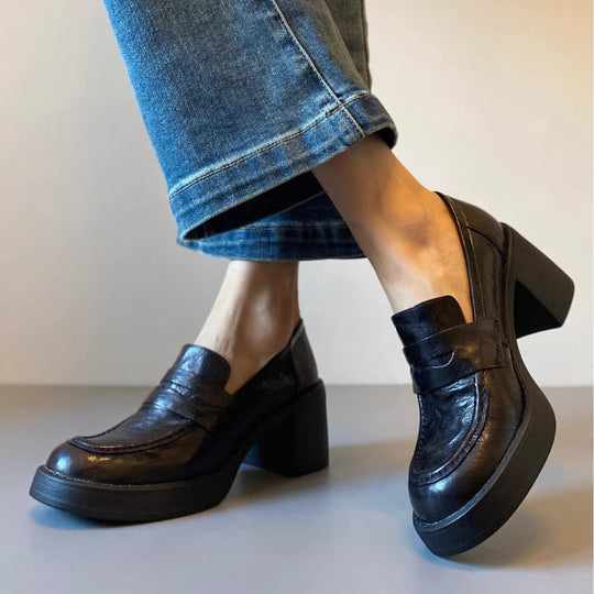 Damen Hochabsatz-Pennyloafer mit massivem Blockabsatz und profilierter Sohle Shop Nory