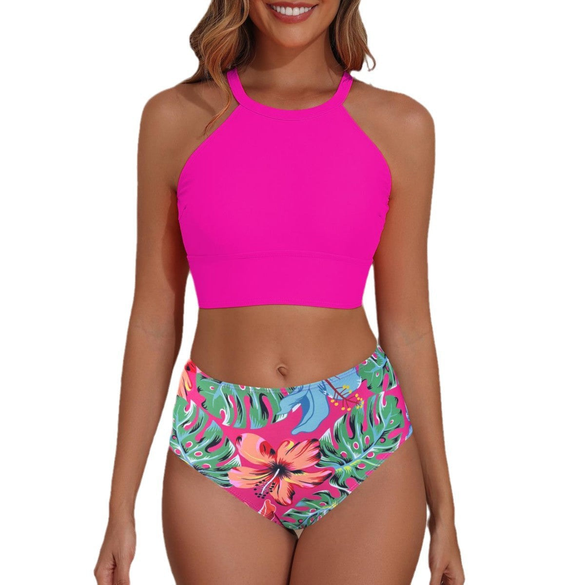 Damen Sportliches Bikini-Set mit hoch geschnittenem Unterteil und modernem Rücken