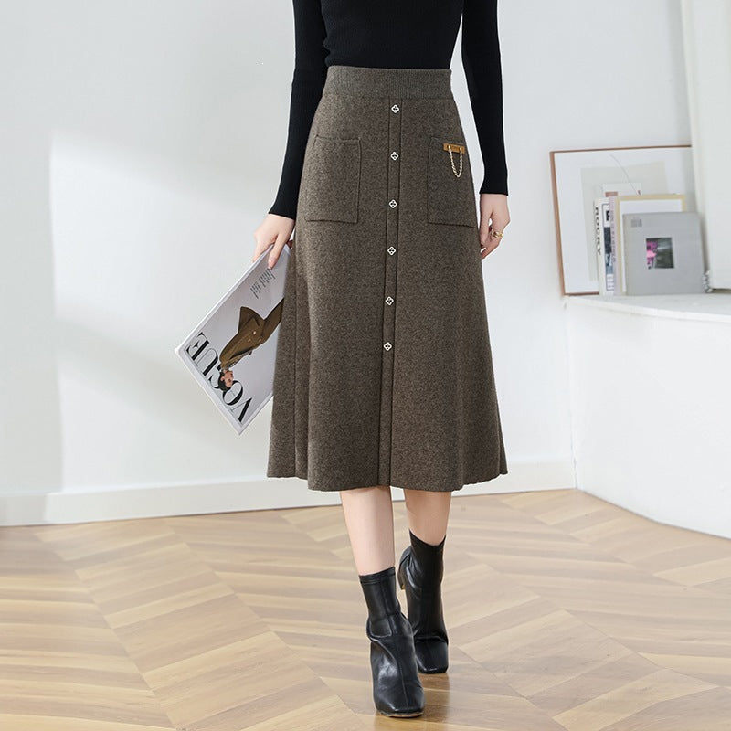 Damen Eleganter, gefütterter Knopf-Midirock Shop Nory