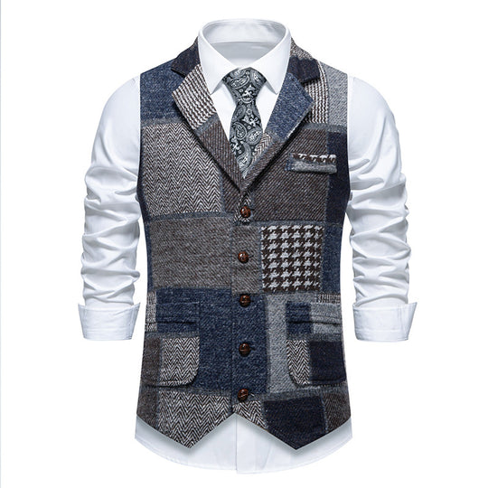 Herren Weste im Patchwork‑Tweed mit Revers und aufgesetzten Taschen Shop Nory