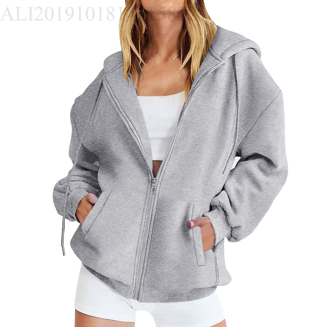 Damen nan lässige Zip-Hoodie-Jacke im Boxy-Cut mit überschnittener Schulter, verdecktem Tunnelzug und großen Kängurutaschen Shop Nory
