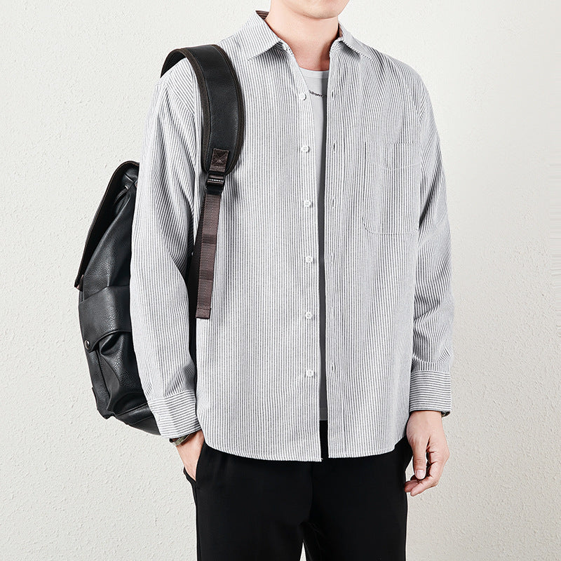 Herren Gestreiftes Oversize-Freizeithemd aus Baumwollmischung mit Brusttasche Shop Nory