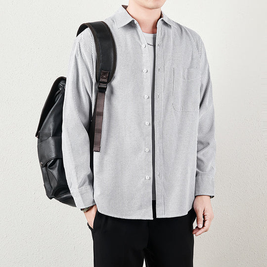 Herren Gestreiftes Oversize-Freizeithemd aus Baumwollmischung mit Brusttasche Shop Nory