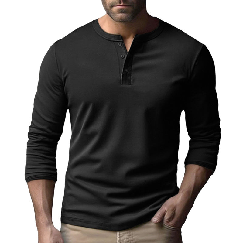 Herren Langarm-Henley-Shirt aus atmungsaktivem Baumwollmix