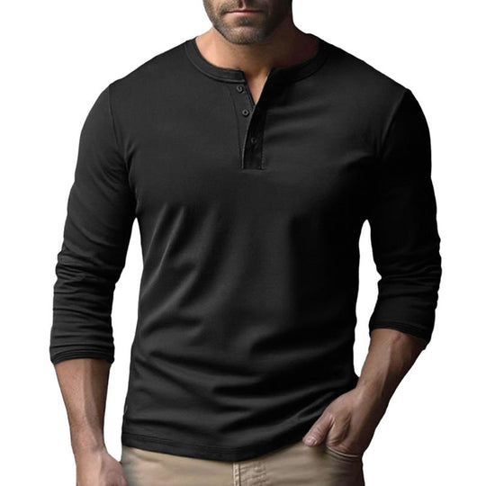 Herren Langarm-Henley-Shirt aus atmungsaktivem Baumwollmix