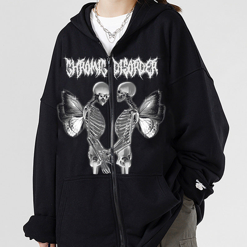 Damen nan Kapuzenjacke mit durchgehendem Reißverschluss und Rippenherz-Print Shop Nory