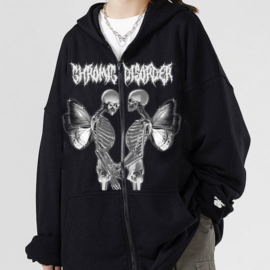 Damen nan Kapuzenjacke mit durchgehendem Reißverschluss und Rippenherz-Print Shop Nory
