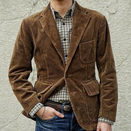 Shopnory | Herren Khaki Corduroy Blazer Jacke - Tim Elegance
