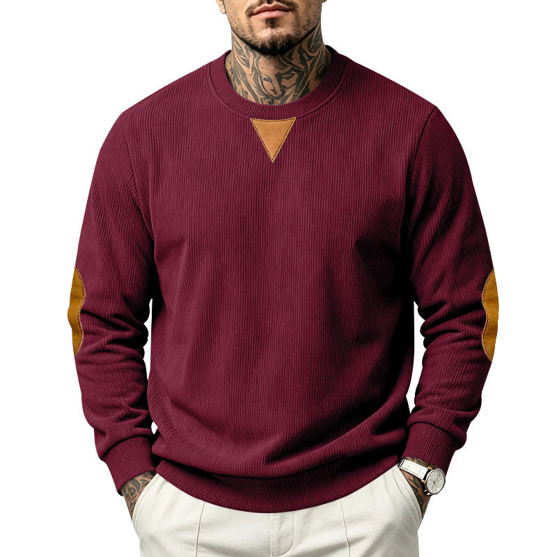 Herren Geripptes Sweatshirt mit Lederoptik-Ellbogenpatches und Dreieck-Applikation Shop Nory