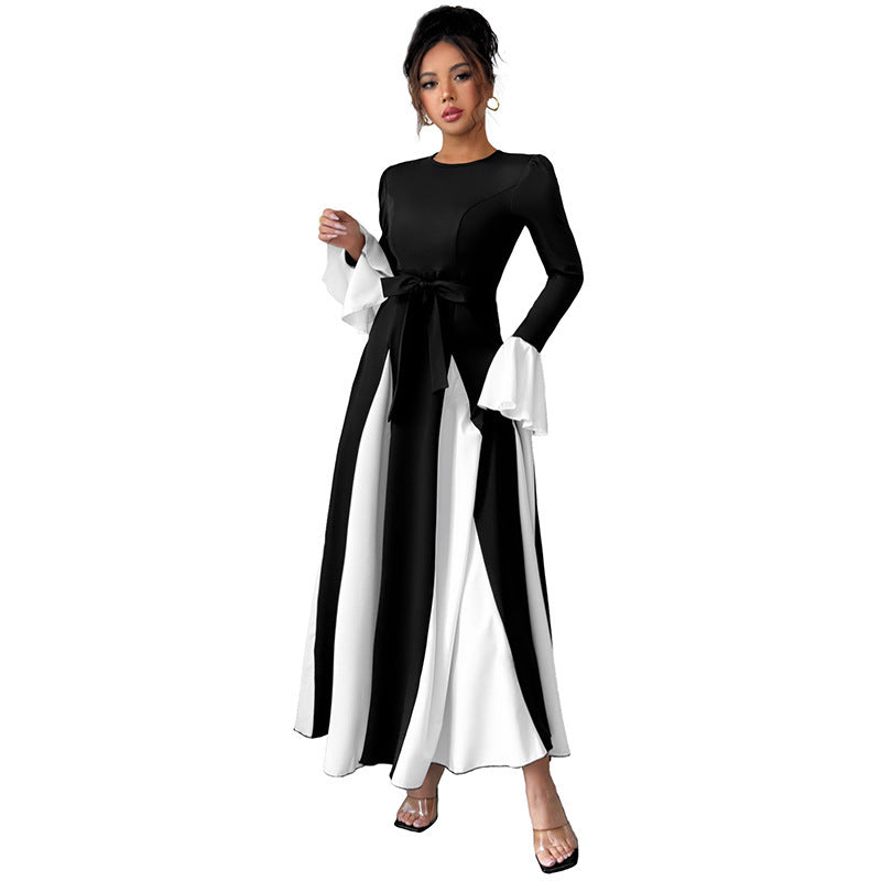 Damen Abendkleid mit tailliertem Corsagen-Oberteil, langen Ärmeln und kontrastierenden Volantmanschetten Shop Nory