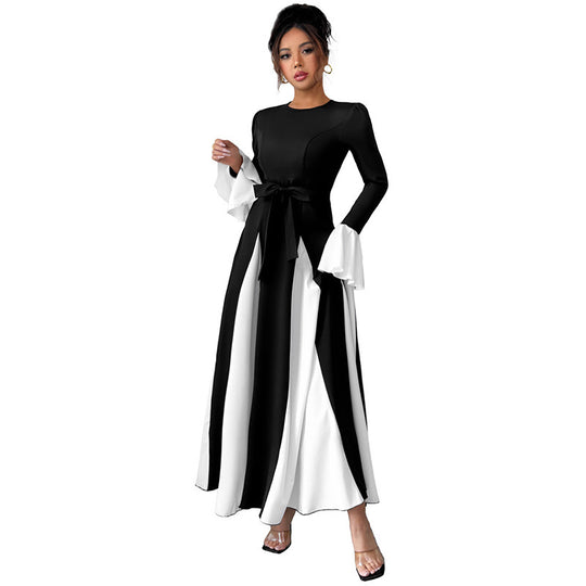 Damen Abendkleid mit tailliertem Corsagen-Oberteil, langen Ärmeln und kontrastierenden Volantmanschetten Shop Nory