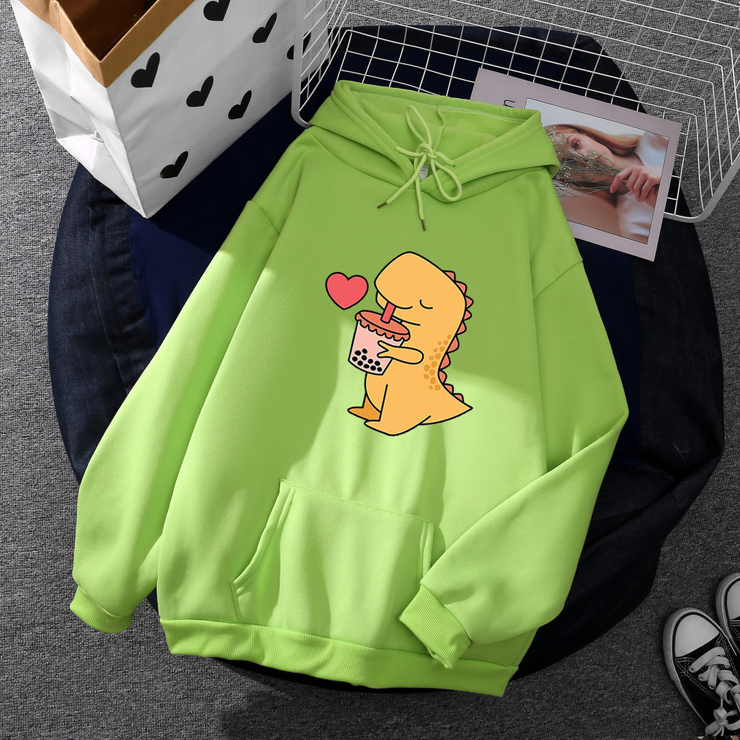 Damen nan niedlicher Kapuzenpullover mit Kängurutasche, oversized Schnitt und Bubble‑Tea Corgi-Print Shop Nory