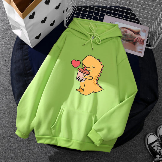 Damen nan niedlicher Kapuzenpullover mit Kängurutasche, oversized Schnitt und Bubble‑Tea Corgi-Print Shop Nory