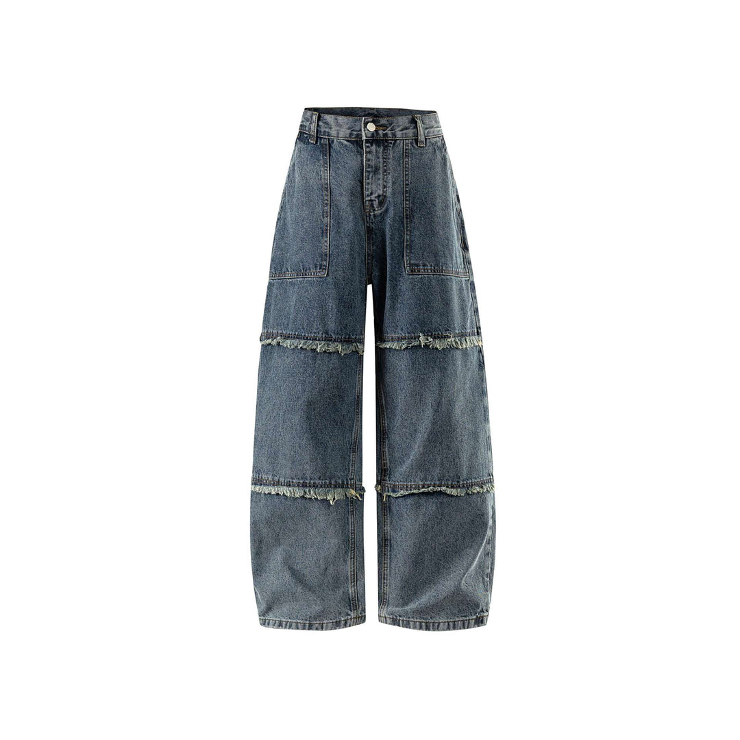 Damen High‑Waist Weite Denim-Culotte mit aufgesetzten Taschen und Fransen Shop Nory