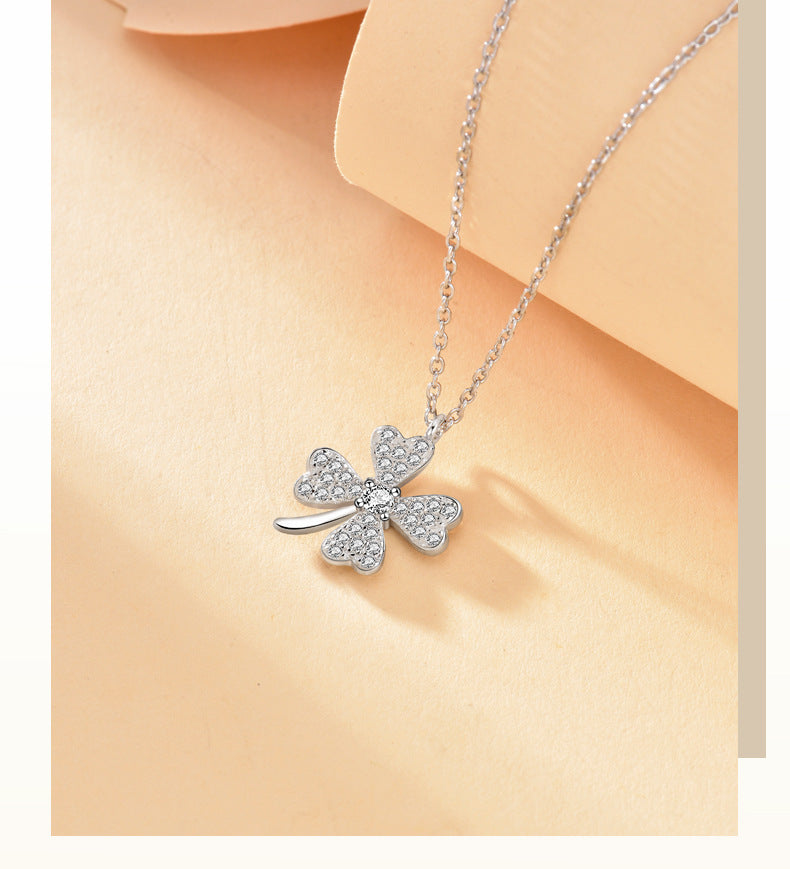 925 Sterling Silber Zirkon Kabelkette Einlage Glücksklee Anhänger Halskette | Shop Nory
