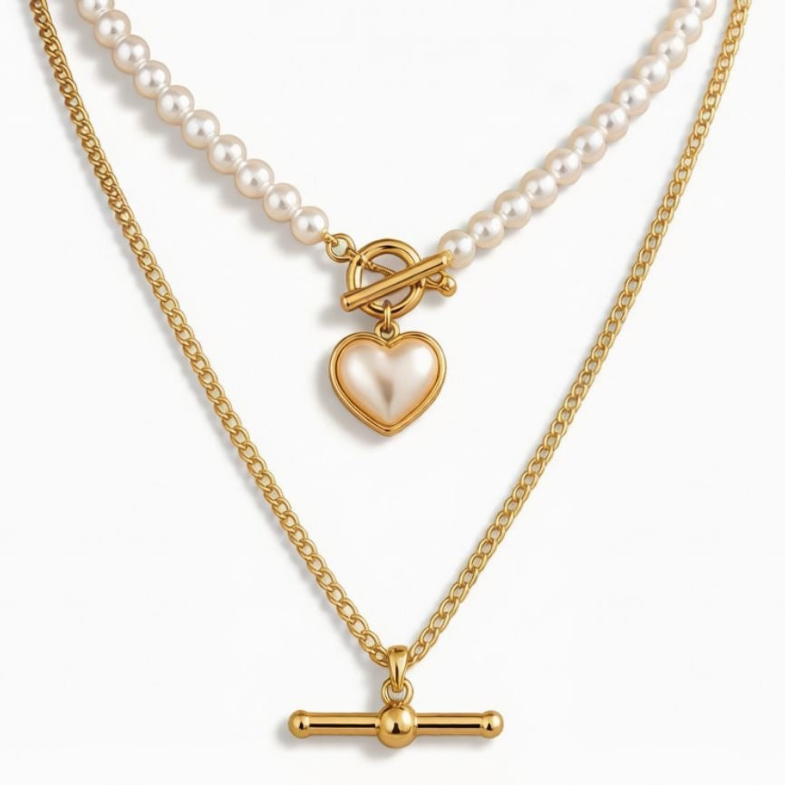 Damen Halskette mit Perlenanhänger und charmantem Herzdesign Shop Nory