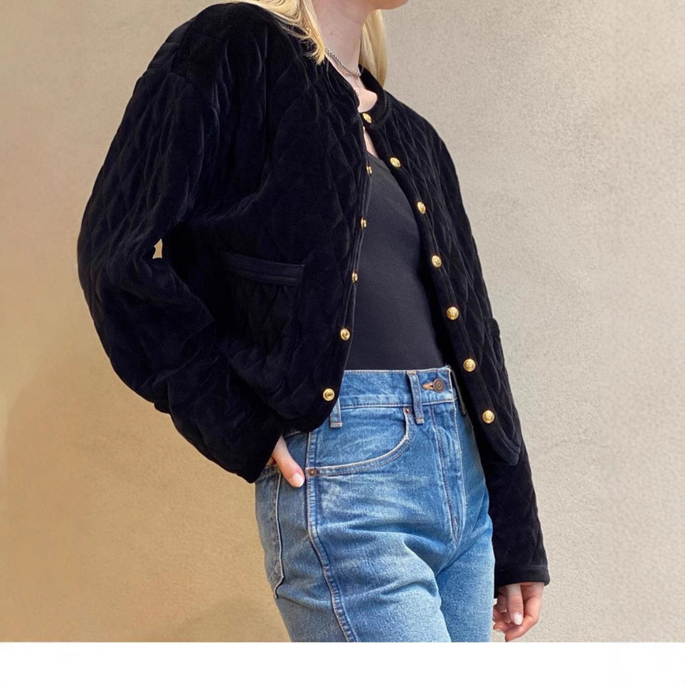 Damen Modische Steppjacke mit Knopfdetails Shop Nory