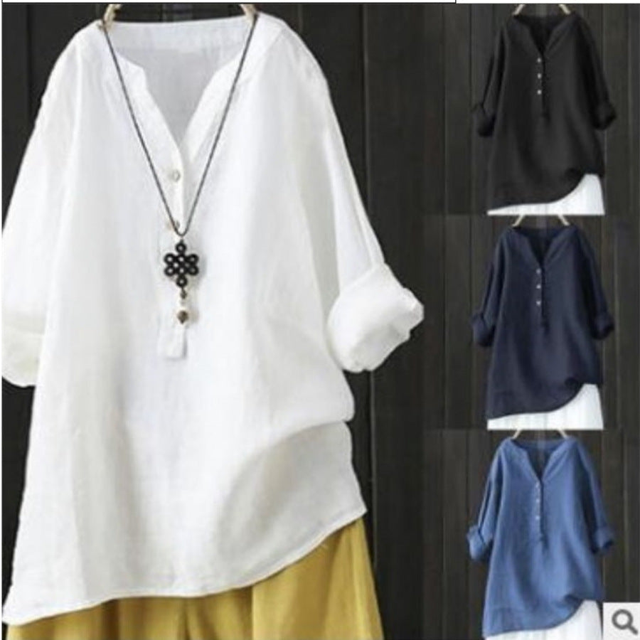 Damen Leinenbluse mit halbem Knopfverschluss und lässigem Schnitt
