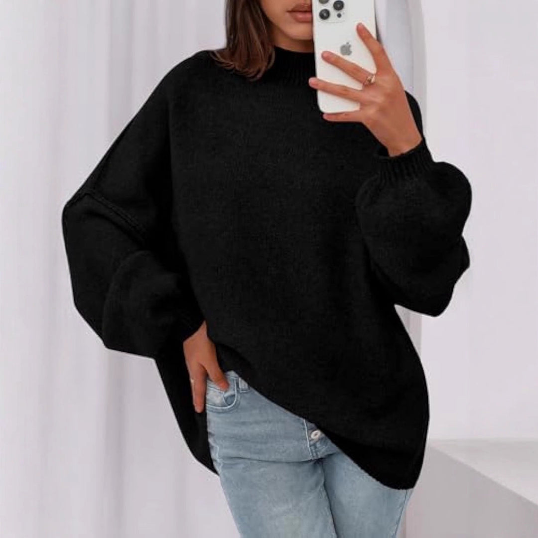 Damen Oversize-Strickpullover mit Stehkragen und Ballonärmeln Shop Nory