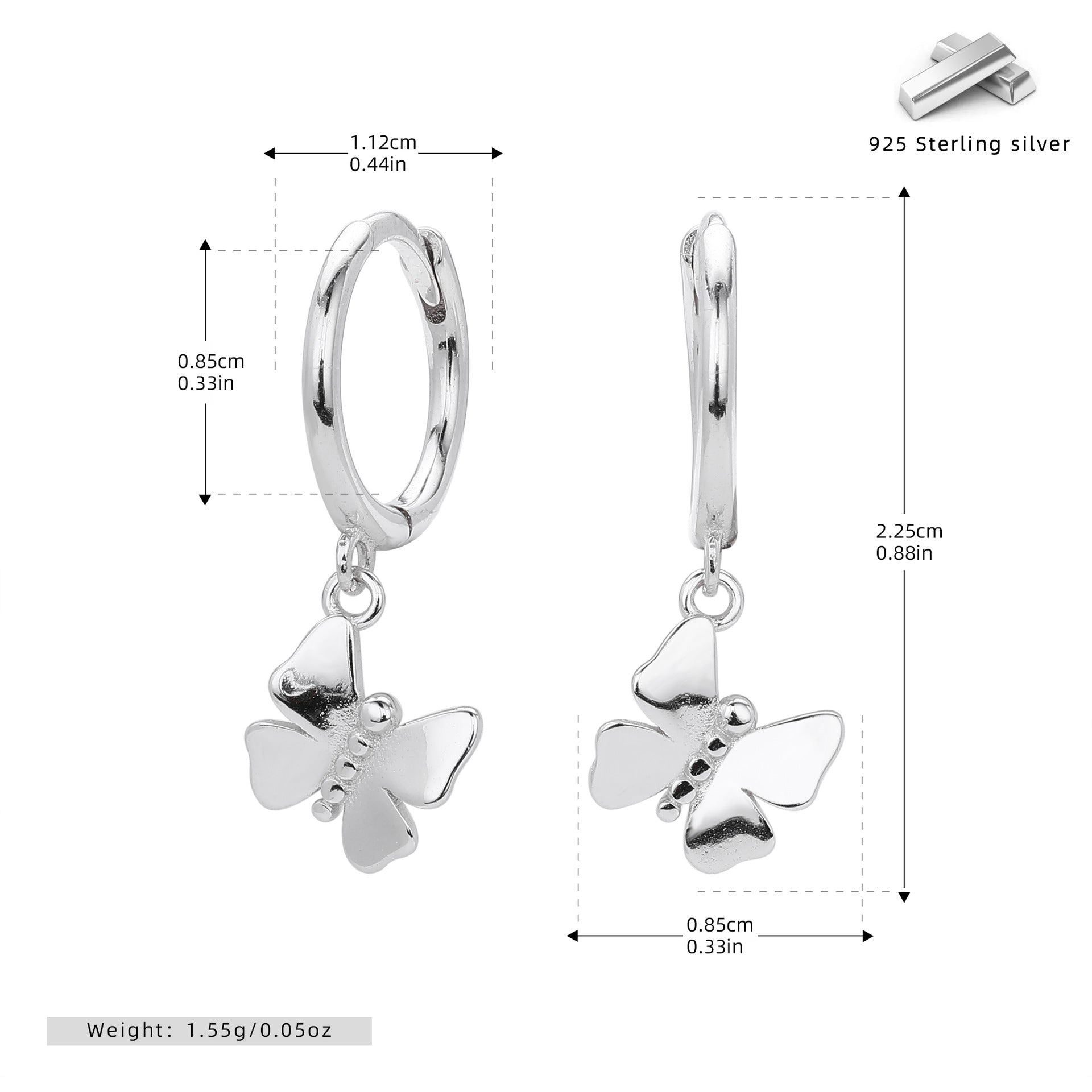 Damen Ohrhänger mit filigranem Schmetterlingsdesign aus hochwertigem 925 Sterlingsilber Shop Nory