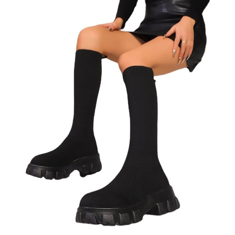 Damen Tragbare Overknee-Stiefel mit Auffälligem Muster und Rutschfester Sohle