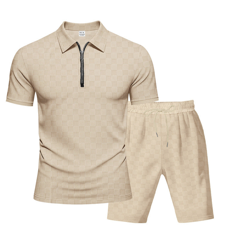 Herren sportliches Kurzarm-Oberteil mit Zipper und bequemen Shorts Shopnory