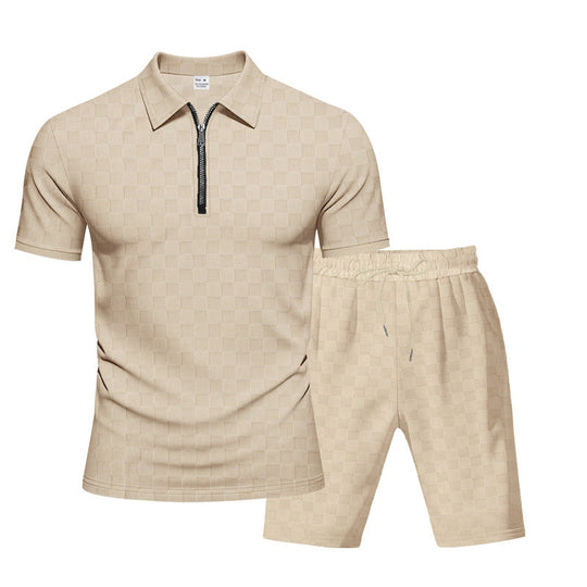 Herren sportliches Kurzarm-Oberteil mit Zipper und bequemen Shorts Shopnory