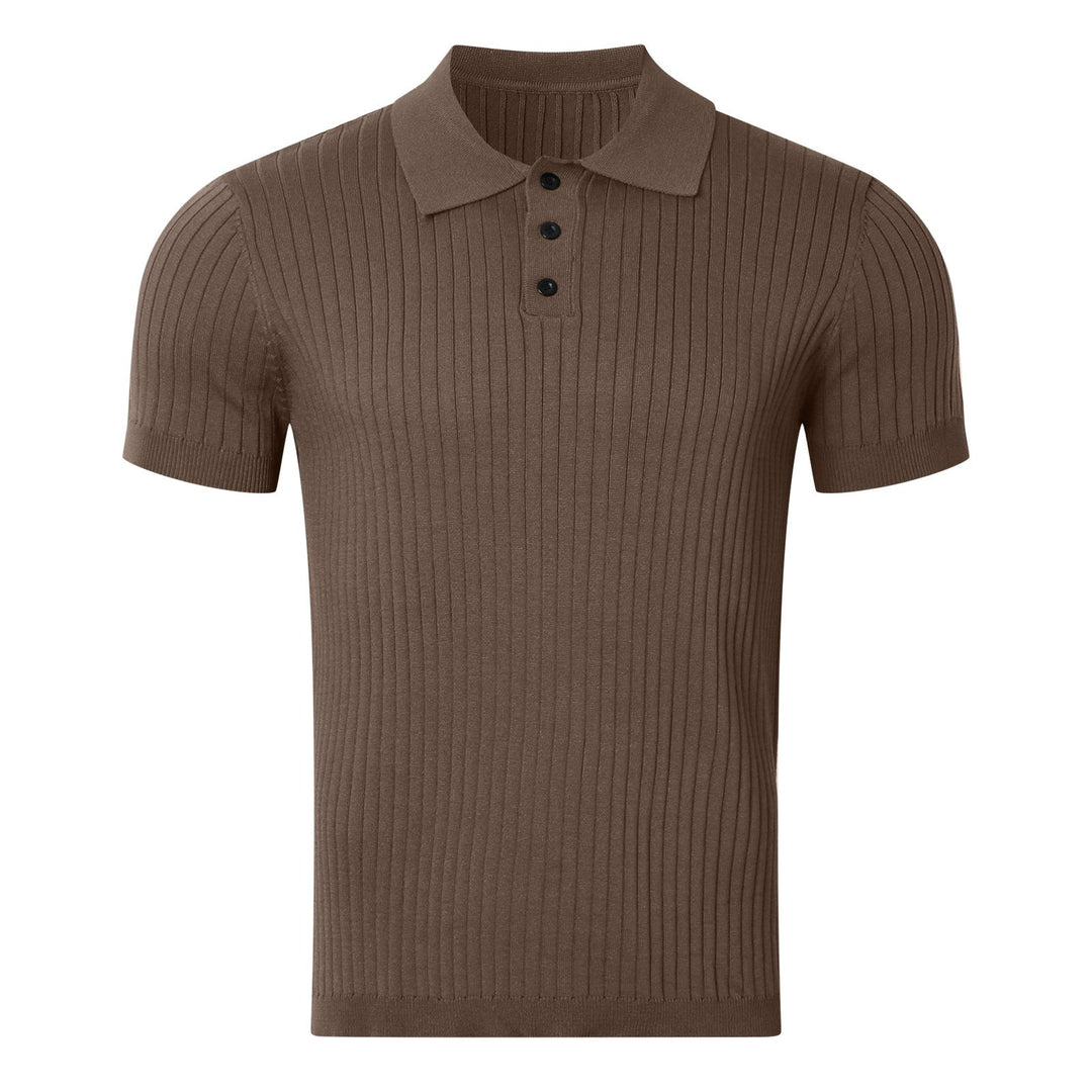 Herren nan schmal geschnittenes geripptes Poloshirt aus Feinstrick mit Kurzarm und Polokragen