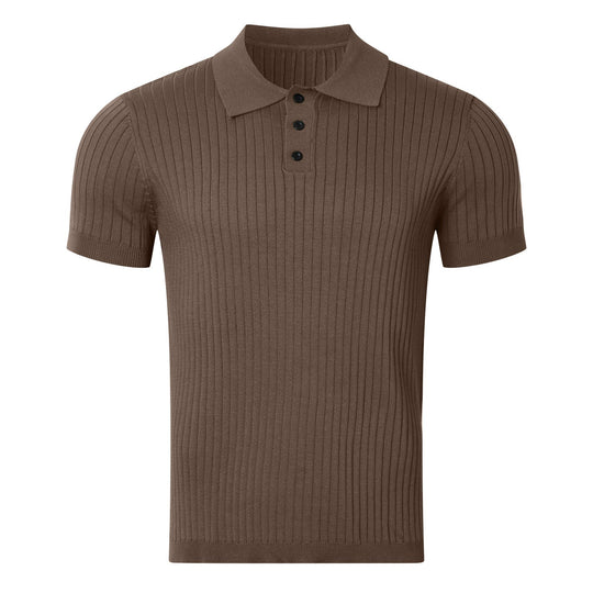 Herren nan schmal geschnittenes geripptes Poloshirt aus Feinstrick mit Kurzarm und Polokragen