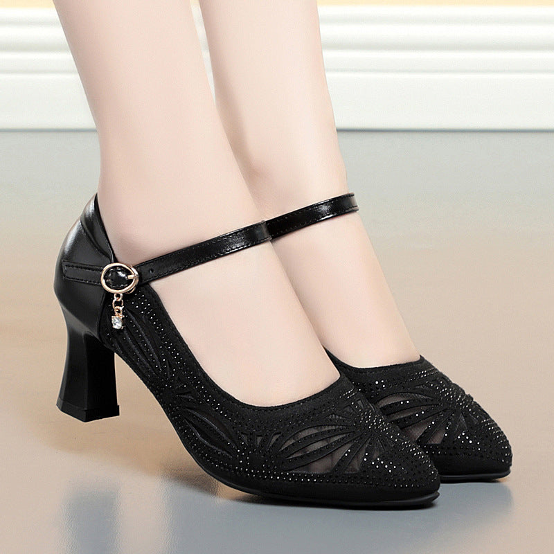 Damen Elegant verziertes Mary Jane Pumps mit Blockabsatz