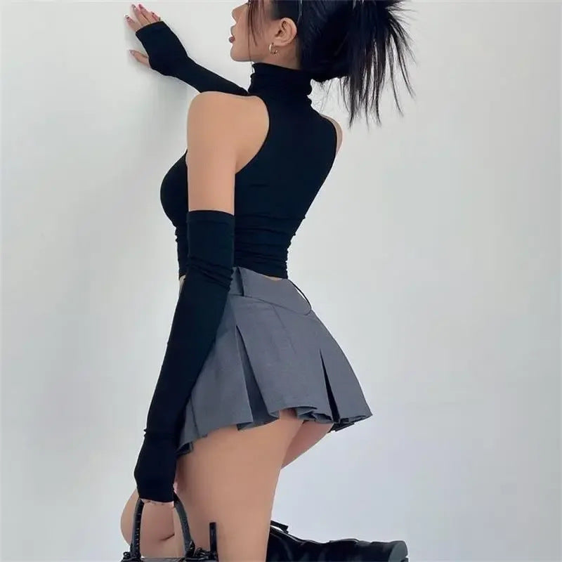 Damen Langarm Crop-Top mit Stehkragen und figurbetontem Schnitt