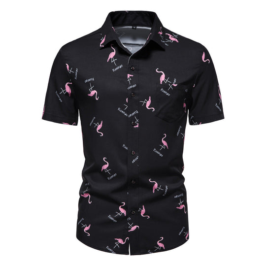 Herren Kurzarmhemd mit modernem Flamingo-Muster