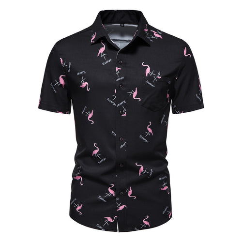 Herren Kurzarmhemd mit modernem Flamingo-Muster