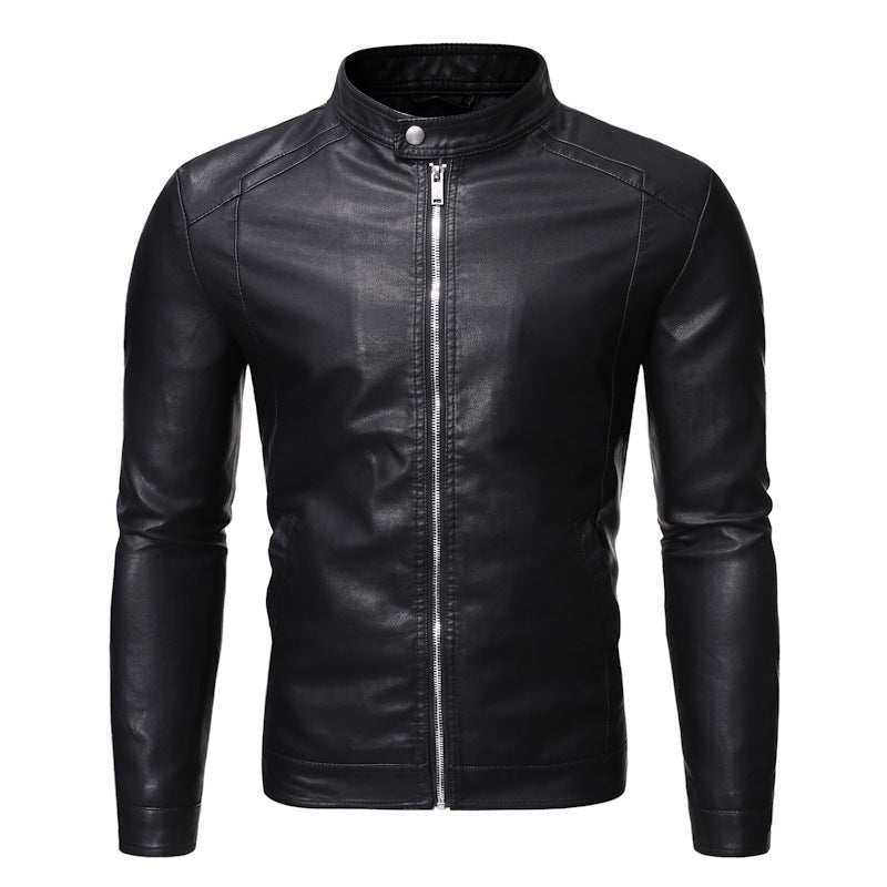 Herren Slim-Fit Lederoptik-Blouson im Racer-Minimalstil mit Druckknopf-Stehkragen Shop Nory