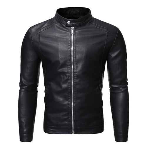 Herren Slim-Fit Lederoptik-Blouson im Racer-Minimalstil mit Druckknopf-Stehkragen Shop Nory