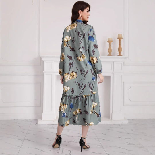 Damen Hemdblusenkleid mit Aquarell-Blumenprint, Stehkragen & Stufenrock Shop Nory