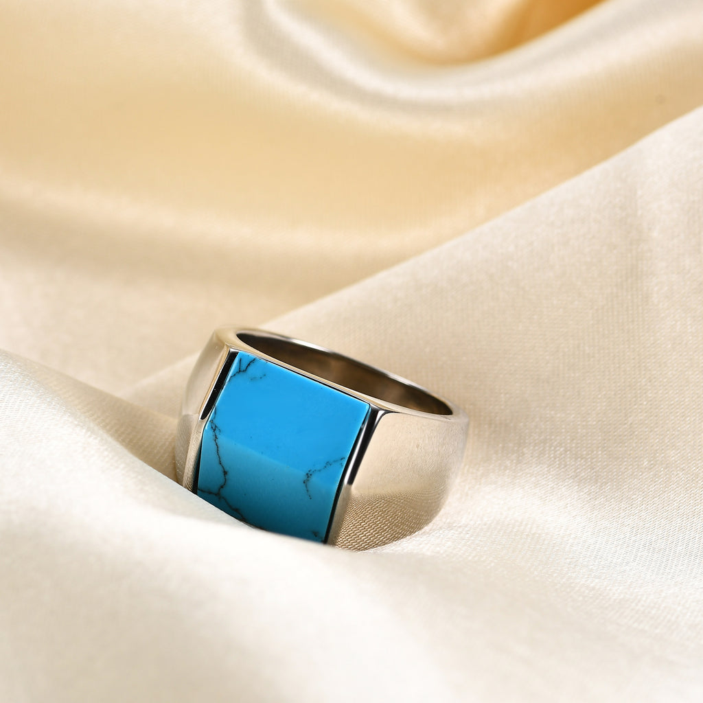 Damen Siegelring mit edelsteinfarbenem Turquoise-Einsatz und modernem Design Shop Nory
