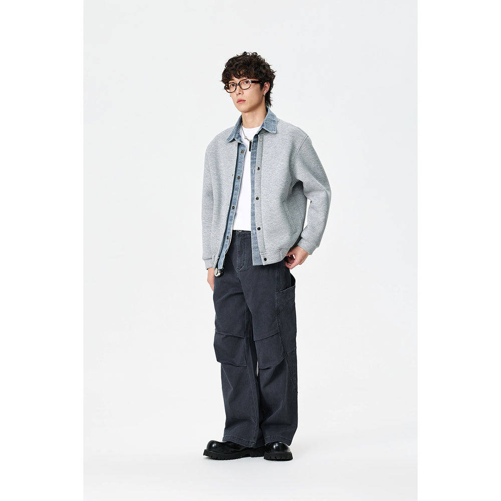 Unisex Lagenlook-Boxy Blouson mit integriertem Denim-Kragen und Druckknopfleiste Shop Nory