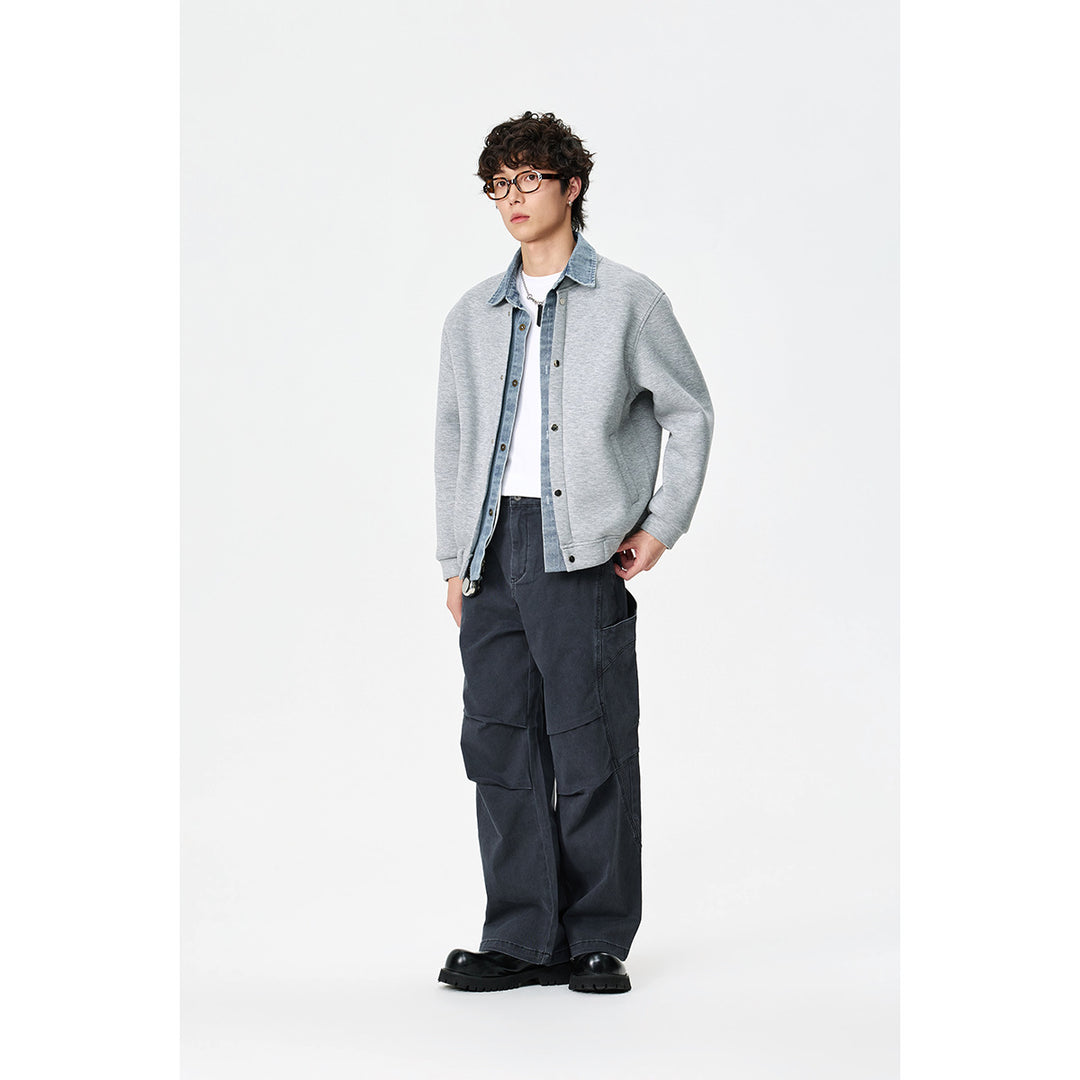 Unisex Lagenlook-Boxy Blouson mit integriertem Denim-Kragen und Druckknopfleiste Shop Nory