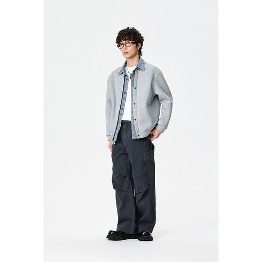 Unisex Lagenlook-Boxy Blouson mit integriertem Denim-Kragen und Druckknopfleiste Shop Nory