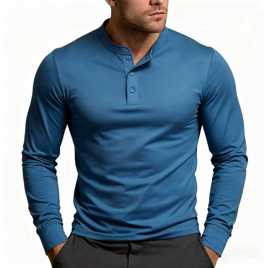 Herren Langarm-Henley-Shirt mit klassischem Knopfdetail und körpernaher Passform