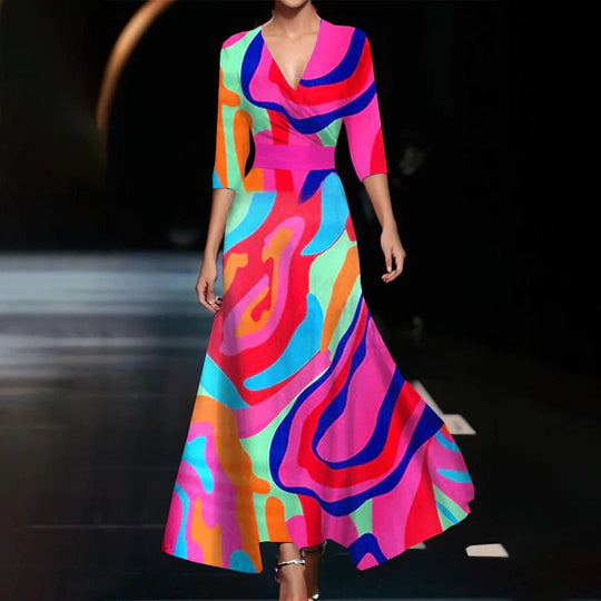 Damen Maxikleid mit floralem Design und schickem V-Ausschnitt