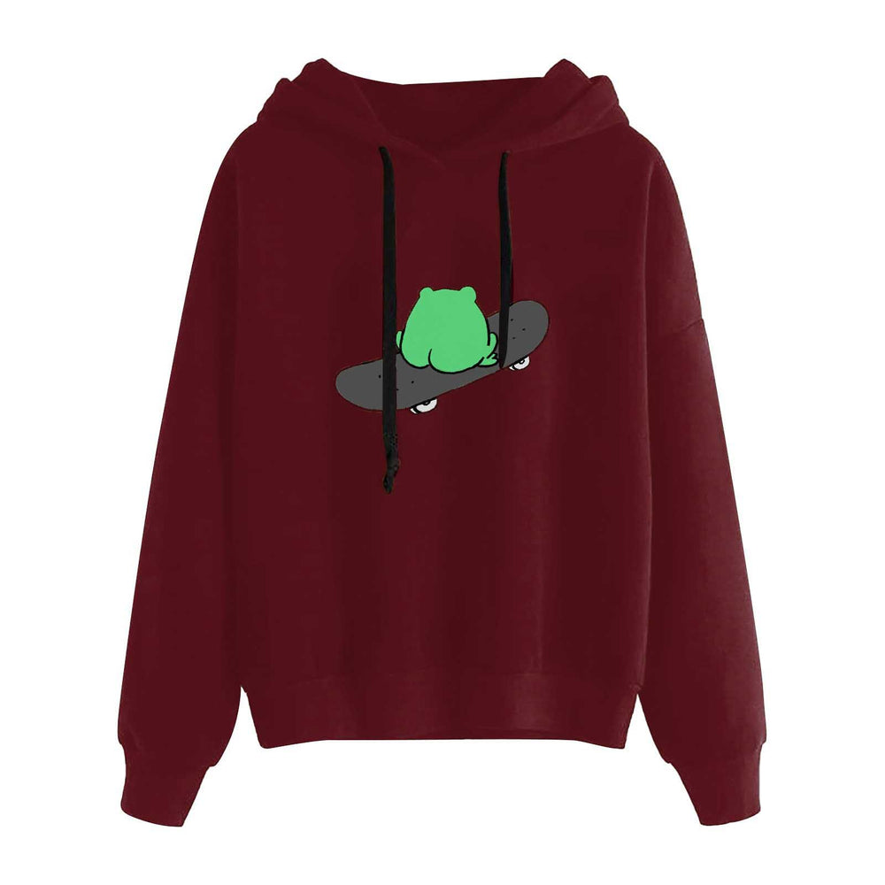 Damen nan kurz geschnittener Cropped-Kapuzenpullover mit niedlicher Frosch-Illustration und verstellbarer Kapuze Shop Nory
