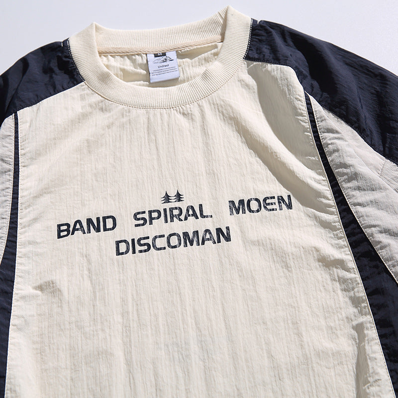 Unisex Weitgeschnittenes Retro-Sportliches Langarmshirt mit Kontrastpaneelen und Kordelzugsaum Shop Nory