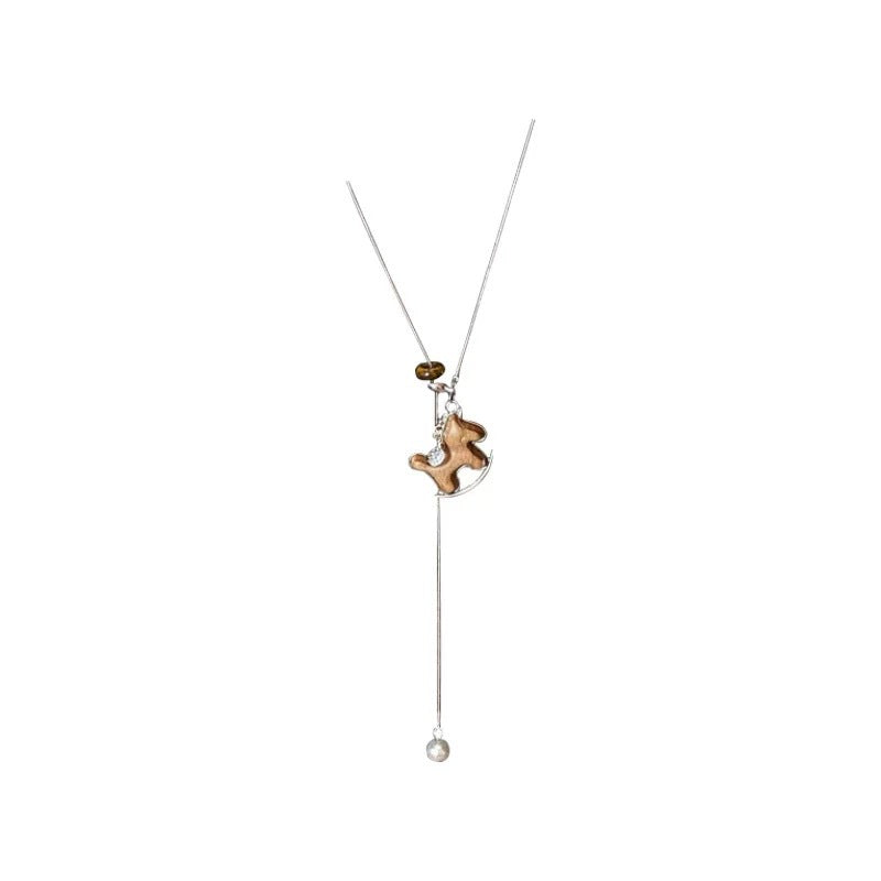 Damen Halskette mit eleganter Pferde- und Blumenanhänger und funkelnden Zirkonia Shop Nory
