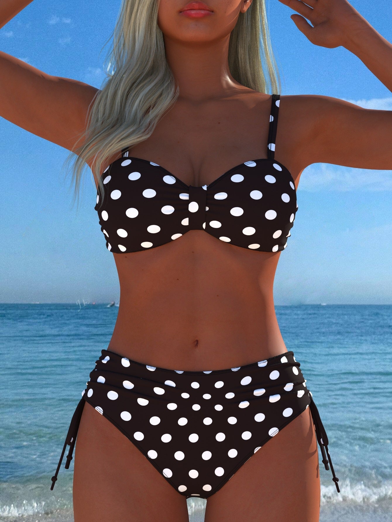 Damen Bikini-Set mit stilvollem Karomuster und goldfarbenen Akzenten