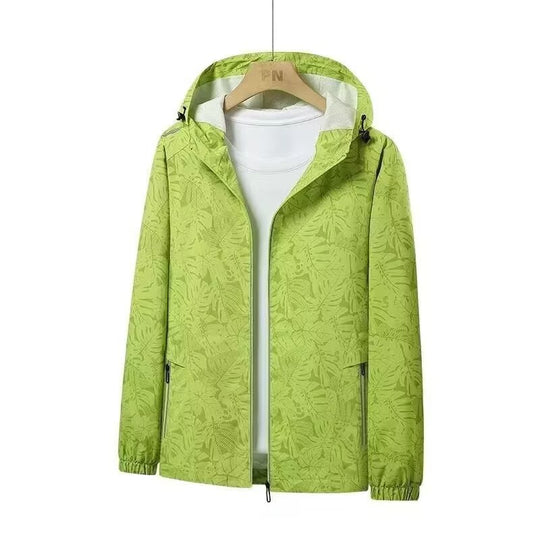 Damen Atmungsaktive Kapuzenjacke mit Trendigem Blätterdruck Shop Nory